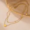 OPK Cadena para Clavícula Doble de Acero de Titanio con Colgante de Corazón Superpuesto de Acero Inoxidable, Temperamento, Sentido Avanzado, Cadena para Clavícula, al por Mayor