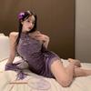Lencería Divertida Sexy Hombros Descubiertos Cheongsam Nuevo Estilo Chino Botón Encaje Ajustado Estilo Pura Tentación Chal Morado 6487