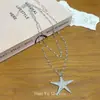 Nuevo Collar Colgante de Estrella de Mar con Cuentas de Cristal Apiladas de Doble Capa Moda Nicho Estilo Sencillo de Vacaciones Collar Largo