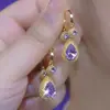 Brincos de Cristal Roxos com Formato de Durian, Elegantes e Modernos, para Mulheres, com Design Único, Ear Cuffs Delicados, Brincos Versáteis em Formato de Gota, Estilo Nicho