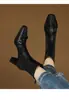 Botines Elásticos de Cuero Negros de Tacón Alto para Mujer 2026 Estilo Coreano de Moda Otoño/Invierno Nuevos de Punta Cuadrada con Tacón Grueso Adelgazantes