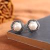 Brincos Retrô de Prata Humana Prata Tailandesa S925 Joias de Prata Brincos de Pérola Femininos para Idosas Brincos Casuais