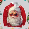 Sudadera Navideña para Hombre Estilo Comercio Exterior Transfronterizo 2024 Moda Sudadera con Estampado Digital Navideño Cuello Redondo Pullover