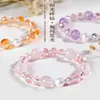 Jardín Morado de EleganciaPulsera de Amatista Natural con Nueve Cristales Morados de Fuego, Cristal Blanco, Azeztulita Morada y Pulsera de Cristal Amarillo