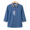 Camisa de mezclilla de algodón puro para primavera y verano para madres, nuevo estilo chino, estilo chino tradicional, blusas y chaquetas para mujeres de mediana edad y mayores, ropa de abuela