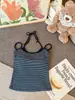 Moderna Versátil Dos Piezas Rayas Camisola con Sujetador Incorporado, Casual Dopamina Sexy Moda Cuello Halter Espalda Bonita Top para Mujeres