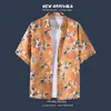 Camisa de Verano para Hombre Estilo Tailandés Transfronteriza Camisa de Playa Holgada Floral de Manga Corta para Vacaciones en la Costa Hawaiana Chaqueta