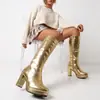 Botas transfronteiriças tamanho 32-46, estilo de exportação transfronteiriça, botins curtos estilo europeu e americano com zíper lateral, bico quadrado, salto alto dourado, botas femininas