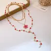 Collar de Flor Pequeña Dulce Color Dopamina Rosa Flor de Cerezo Esponjoso para Mujeres Cadena de Clavícula en Capas Accesorios