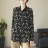 Tiro Real 2025 Lista para Usar Retro Algodón y Lino Talla Grande Camisa Estampada Camisa Floral de Manga Larga Top Holgado Literario para Mujer
