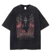 Camiseta Americana Lavada e Desgastada Tamanho Plus High Street Verão Europeu e Americano Tops Masculinos Harajuku Street
