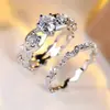 Huajie WISH Anillos de Pareja Estilo Nuevo Anillos de Corona Romántico Anillo de Flor de Rosa Circonita Cúbica Juego de Anillos Anillo Combinado