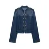 Chaqueta Corta de Mezclilla Versátil de Manga Larga y Cuello Redondo, Moda Europea e INS
