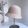 Sombrero de Pescador Ondulado con Perlas y Cristales Cosido a Mano para Mujer, Sombrero de Fieltro de Lana Australiana para Otoño e Invierno, Sombrero de Moda Versátil