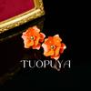 Aretes de Flores Dulces de Nuevo Estilo de Primavera y Verano con Atmósfera Tridimensional Set de Ramilletes de Camelia Multicapa