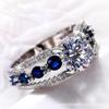 Fonte transfronteiriça joias anel de zircônia safira azul oco feminino luxo cabelo anel de casamento joias vendas diretas da fábrica