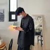 Camisa de lino estilo coreano juvenil para hombre ASCLO top de algodón y lino moderno negro ligero transpirable verano manga larga forro