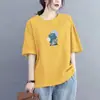 Camiseta Manga Curta Comércio Exterior Feminina 2026 Novo Verão Solta Estampada Emagrecedora Versátil Plus Size Chique Moda Top Tendência