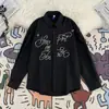 Nova Camisa Americana Retro de Manga Longa Pesadamente Bordada para Primavera e Verão com Gola de Lapela, de Botão Único, Cor Sólida, Estilo Preguiçoso, Blusa Fluida