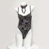 Lencería Europea y Americana de Encaje Body Estampado de Leopardo Atractivo Uniforme Apasionado con Copas en el Pecho, Atractivo y Deslumbrante Body de Chica Atrevida 2771