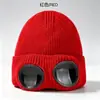 Nuevo Gorro de Punto Costilla Gafas Otoño e Invierno Gorro Tejido Hombres y Mujeres Exterior Cálido Pareja Invierno Protección Ocular Cálido