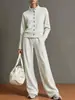Conjunto de Moda Europeia e Americana para Mulheres 2026, Cor Sólida, Gola Alta, Cardigan Moletom e Calça de Pernas Largas, Popular em Plataformas Independentes de E-commerce