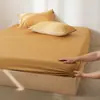 Sábana de Cama de Algodón de Fibra Larga 100S de Gama Alta, Sábana Ajustable de Algodón Puro Totalmente Envuelta Antideslizante, Funda de Almohada de Color Sólido de una Pieza