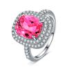 Anillo de Diamantes Rosas Rojos Diamante Rectangular Gordo de Diamantes Completos Huevo de Paloma Incrustado con Diamantes Gema de Color Anillo de Turmalina