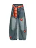 Cinturón de Parches Bordados de Estrellas Retro Americano Jeans para Hombres y Mujeres, Pantalones Rectos de Pierna Ancha de Corte Limpio y Holgado para Parejas