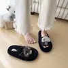 Estilo Lindo Cómodo Slip-on Hogar Felpa Interior Otoño/Invierno Punta Abierta Chanclas Mujer Suela Suave Pantuflas de Algodón Estilo Coreano