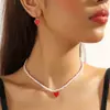 Joyería transfronteriza de San Valentín más vendida Aretes de flor de rosa roja Collar de corazón Conjunto Aretes de San Valentín europeos y americanos