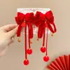 Pasador de Pelo con Lazo de Año Nuevo y Borlas de Felpa, Pinza Roja para el Cabello para Niños, Adorno para la Cabeza con Ambiente Festivo para el Festival de Primavera
