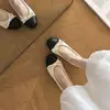 Zapatos de tacón bajo de un solo color con bloques de color estilo Chanel, rombos y lazo para mujer 2026, suela suave, cómodos, versátiles, no cansan los pies, zapatos de tacón para ir al trabajo