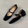 Zapatos de mujer estilo francés con punta cuadrada, nuevos de verano vintage versátiles de una tira con hebilla, tacón grueso, zapatos tipo ballet cheongsam Mary Jane