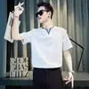Camiseta Falsa de Duas Peças Manga Curta Masculina Gola de Cor Contrastante Meia Manga Street Cool Top Casual de Alta Qualidade Masculino Verão Camiseta de Seda de Gelo t