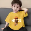 Ropa Infantil Camiseta de Algodón Puro de Manga Corta para Niños Verano Dibujos Animados Impresos Top Camiseta Holgada Fina de Cuello Redondo para Niños