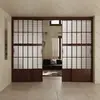 Puerta corredera de tres paneles negra retro estilo francés para cocina, sala de estar y balcón, puerta móvil de vidrio de aleación de aluminio