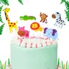 Bandera de Escena de Pastel de Cumpleaños Paraíso del Bosque de Animales Pequeños Inserto Elefante León Mono Jirafa Set Tarjeta Inserto
