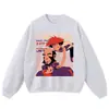Moletom com estampa de pôster de personagem estilo vintage, algodão pesado, modelagem solta, gola redonda, inspirado em anime, estilo high-street, moletom com capuz, em estoque