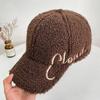 Gorra de Béisbol de Lana de Cordero para Niños Otoño e Invierno Gorra Bordada con Letras Coreanas Ala Ancha Cara Pequeña Cálida Gorra Deportiva
