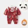 Macacão Estilo Chinês para Bebê Recém-Nascido Roupas de Bebê Inverno Lua Cheia Cem Dias Roupa Quente Forrada com Fleece Inverno 5622