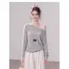 Suéter de punto, colección otoño 2026, talla grande, top de un hombro para mujer, corte holgado, versátil, diseño estilo coreano