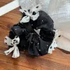 Scrunchie de rede com poá preto e branco, elástico de cabelo de alta qualidade, scrunchie para rabo de cavalo, acessório de cabelo