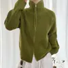 Cardigan Suéter com Lapela e Zíper Duplo Feminino 2026 Outono Inverno Novo Estilo Preguiçoso Solto Tricô de Manga Longa Peça de Roupa Externa Top