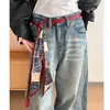 Pañuelo de Seda Estampado en Cuero con Borlas, Cinturón Elegante y de Alta Gama, Sencillo y Moderno, Decoración Versátil para la Cintura, Diseño de Nicho