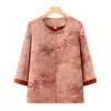 Camisa de Verão Nova Estilo Chinês para Mulheres de Meia-Idade e Idosas, Gola Redonda, Botões, Estampada, Rejuvenescedora, Caimento Solto, Tamanho Grande, Blusa Versátil
