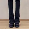 Zapatos de Cuero Redondos, Elásticos, de Corte Profundo, Simples y Elegantes para Mujer, Cómodos y que Aumentan la Altura con Suelas Gruesas