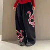 Calça Feminina Solta Casual Fina Estilo Hip-Hop Streetwear Americano 2024 Novo Design de Nicho Calça de Moletom Estampada