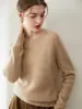 Suéter gola redonda ombro raglã 100% cashmere outono e inverno para mulheres, pulôver solto e casual, suéter base espesso e quente