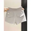 Shorts de Pierna Ancha, Corte A, Cintura Elástica con Cordón para Mujer, Ropa de Verano para Exteriores, Versátiles, Anti-Exposición, Cubren Cadera, Hot Pants